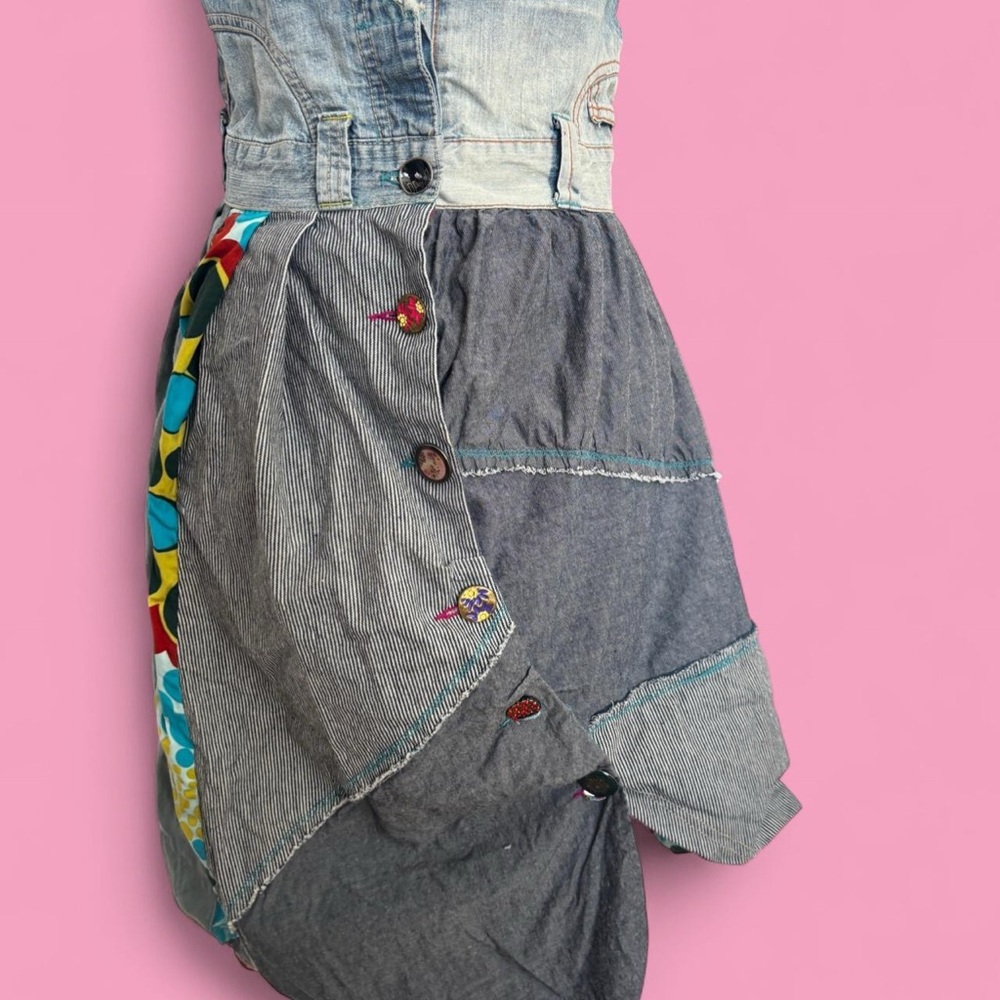Vintage Desigual Denim Patchwork Assymetrical Flo… - image 2